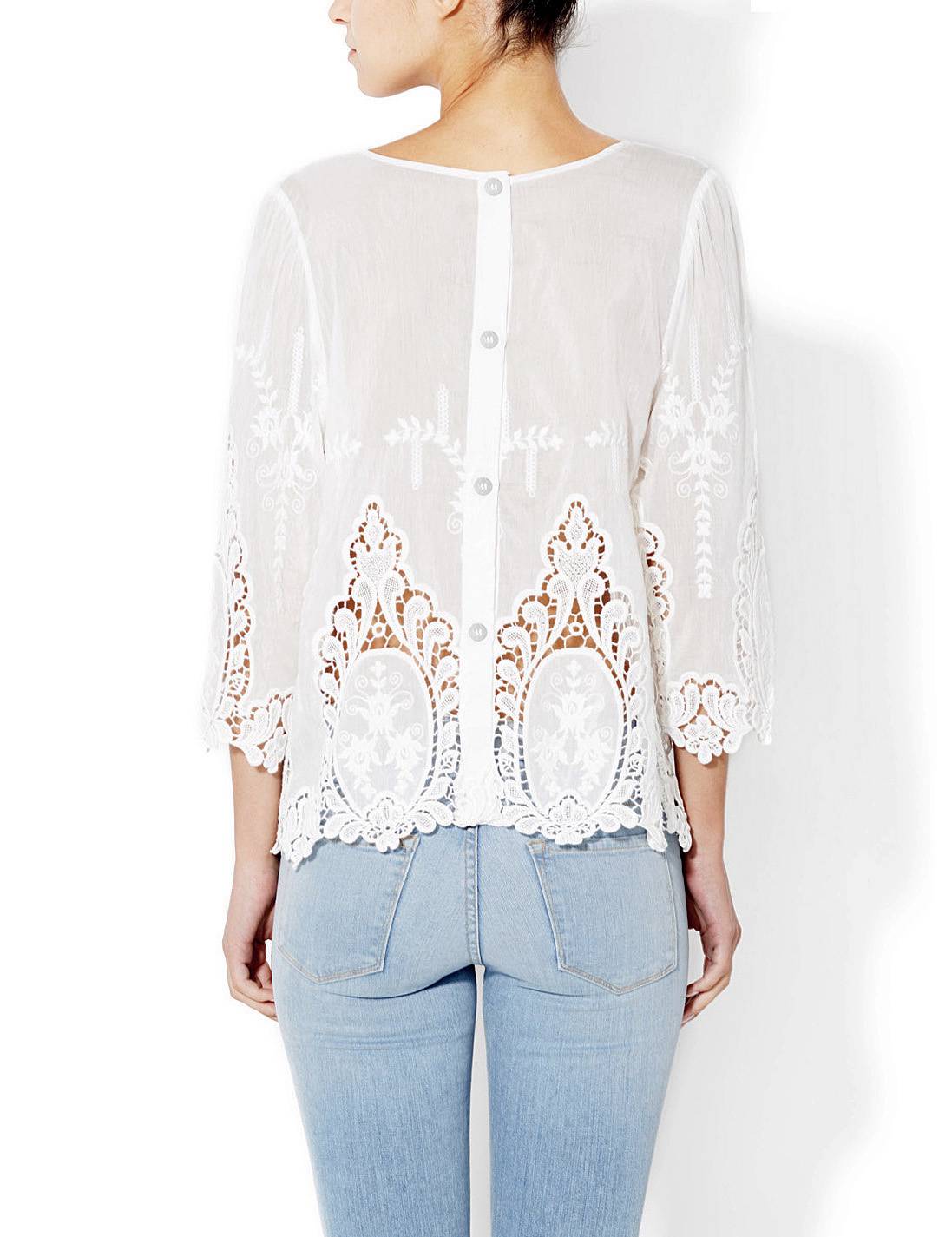 CYNTHIA ROWLEY White 100% Cotton Vita Dolce Embroidered Eyelet Blouse Top SMALL | eBay1097 x 1425