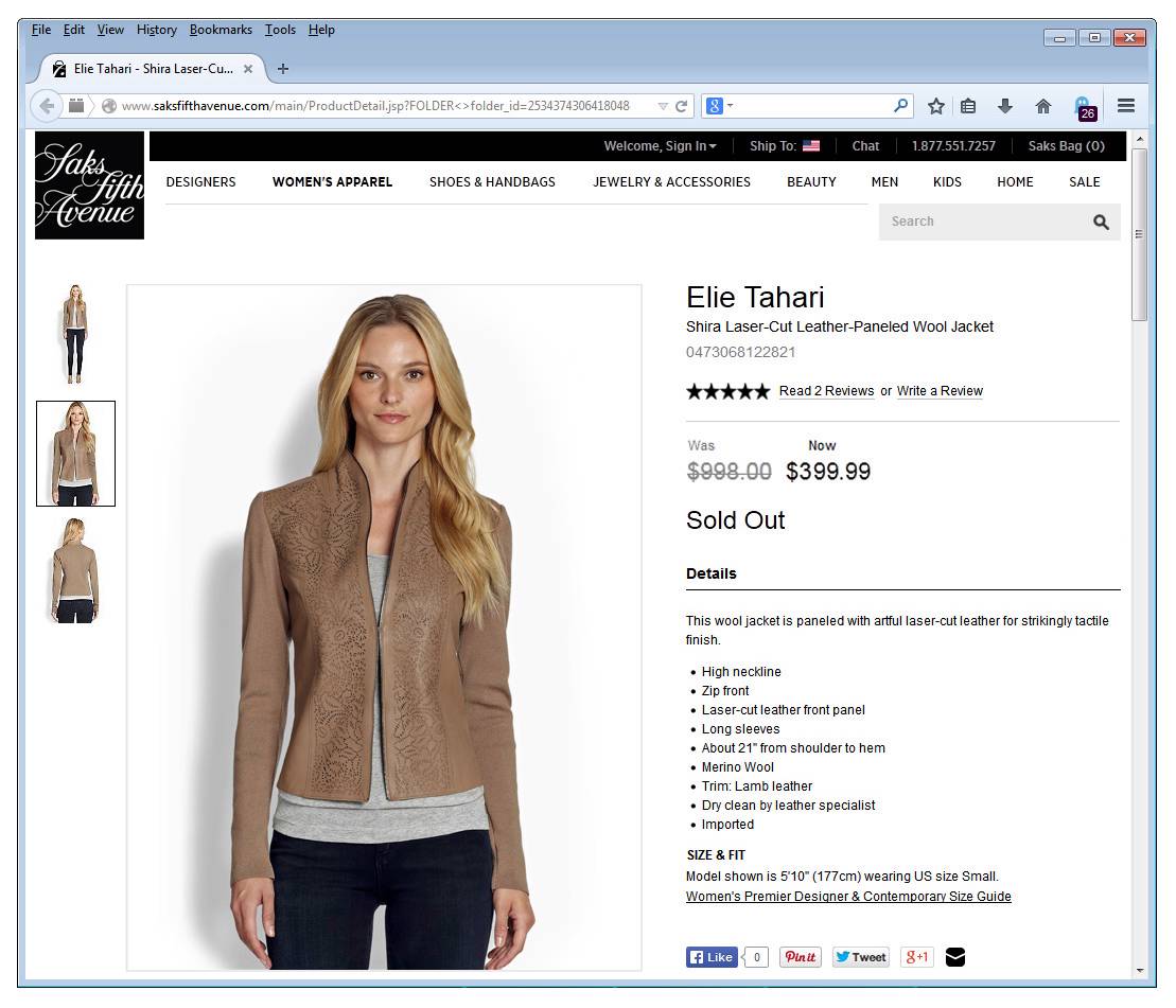 ELIE TAHARI • Laser-Cut Leather Perforated Paneled Wool SHIRA Jacket • L • $998 ...1109 x 951
