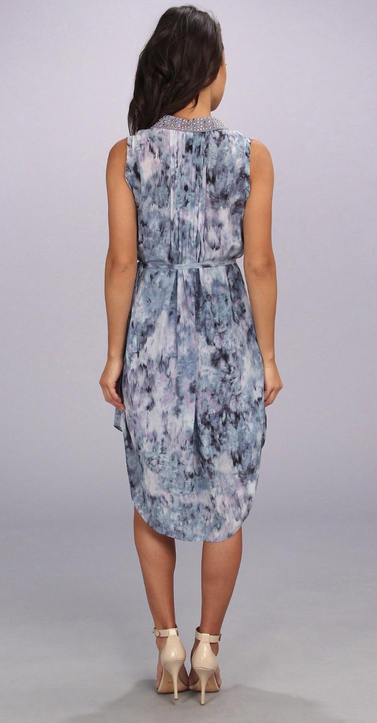 Rebecca Taylor Blue Print Pintuck Sleeveless Silk