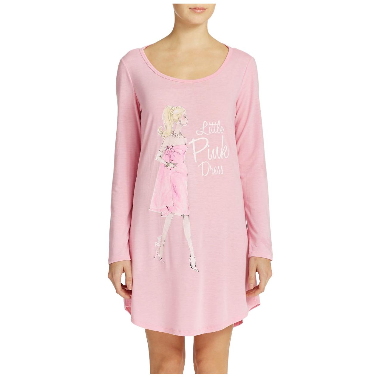 Mattel Barbie Adult L S Knit Pink Sleep Shirt Night Gown Movie Mixer Graphic Nwt