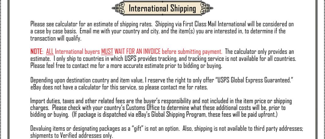 Note: INTERNATIONAL buyers must WAIT for Invoice BEFORE submitting