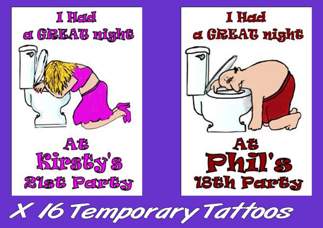 TATTOOS 16 PERSONALISED JOKE BOOZE party birthday 18 21