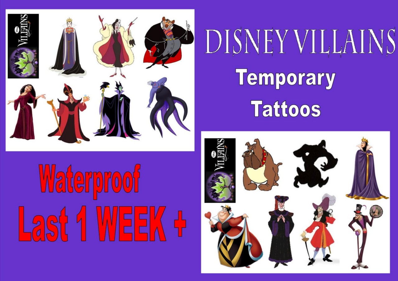 DISNEY VILLAINS TATTOOS 8 16 waterproof LAST1WEEK+ tattoo loot bag