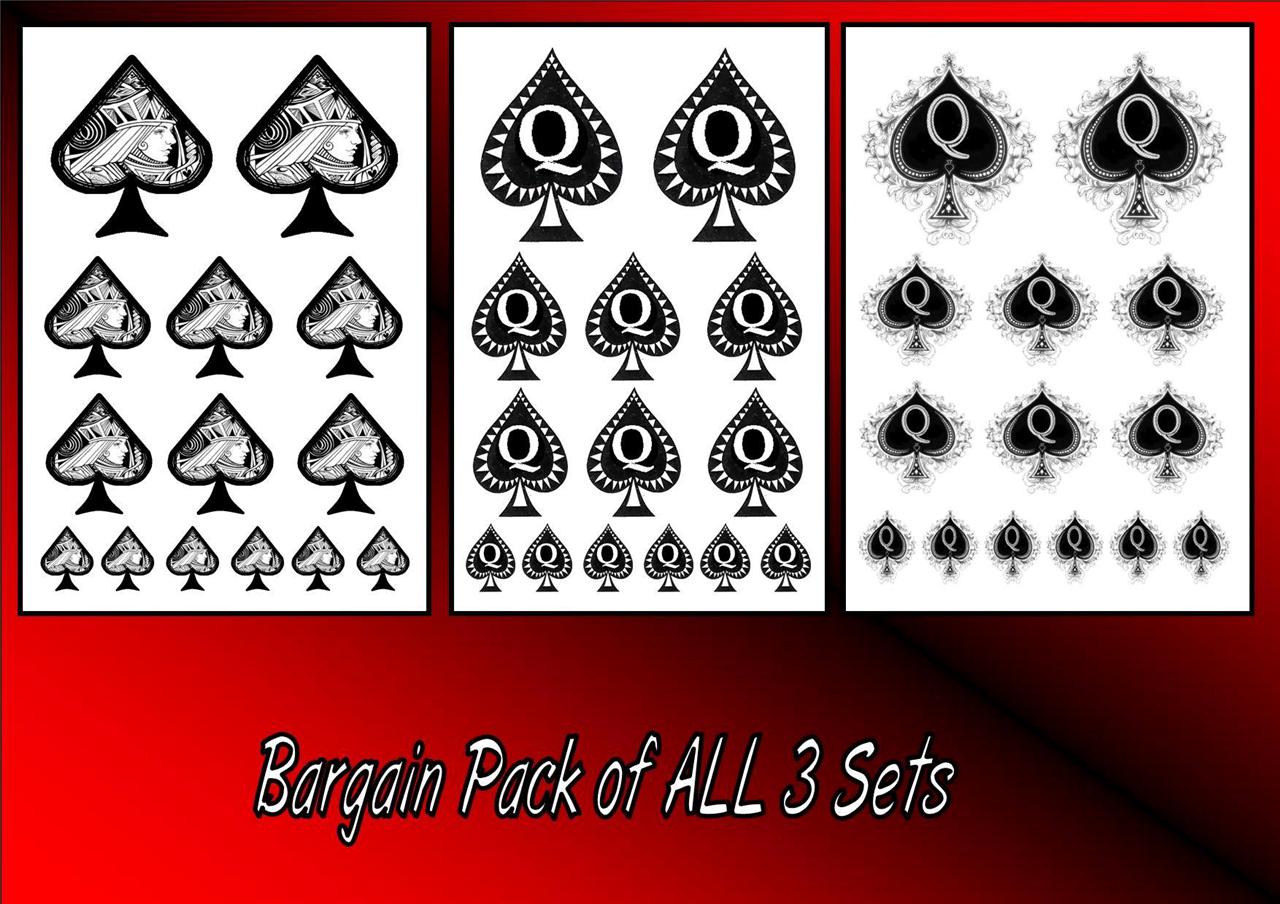QUEEN OF SPADES hotwife fetish black X14 TATTOOS temporary waterproof