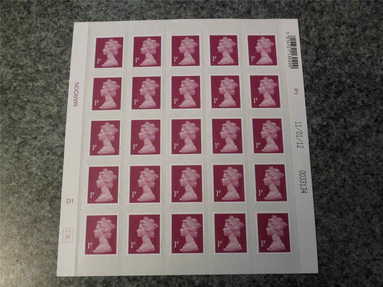Royal Mail Stamps Sheets of 1p,2p,5p,10p or 20p & Booklets of 1st and