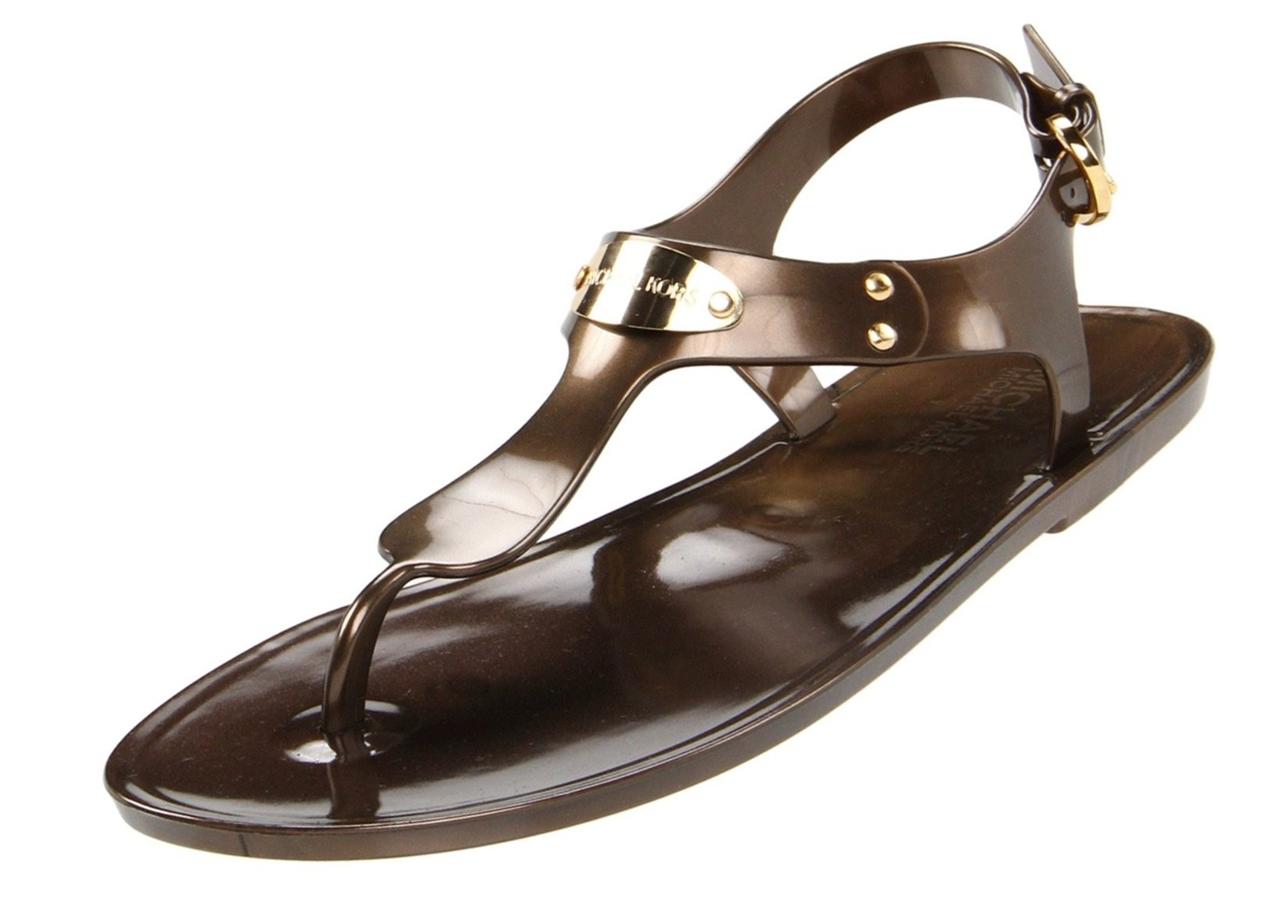 Women&#39;s Michael Kors MK PLATE JELLY Flat Thong Sandal BRONZE PINK VANILLA | eBay