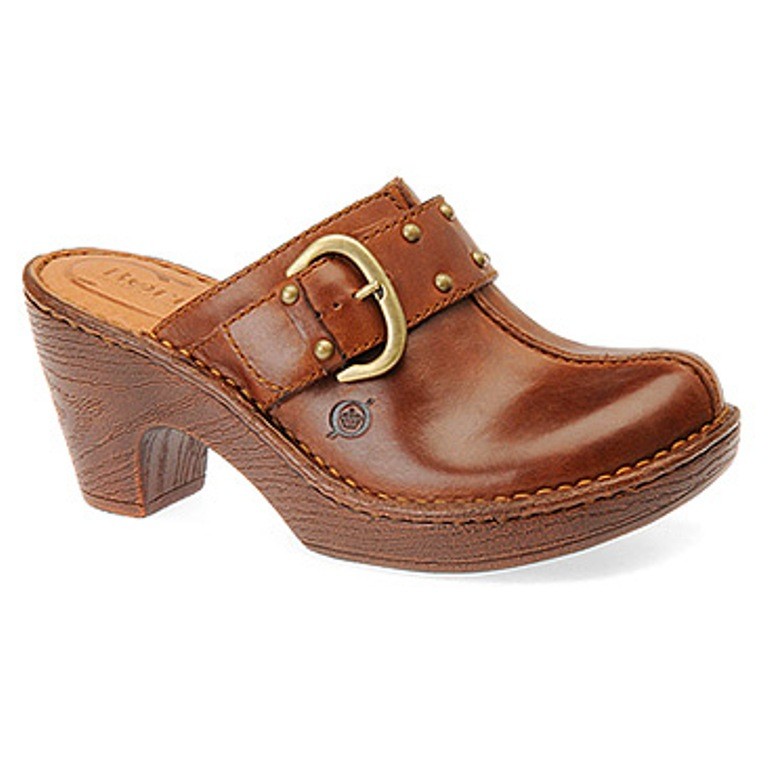 Womens Shoes Norn GIA Platform Clogs Mules Heels Rust Brown Leather Buckle Studs