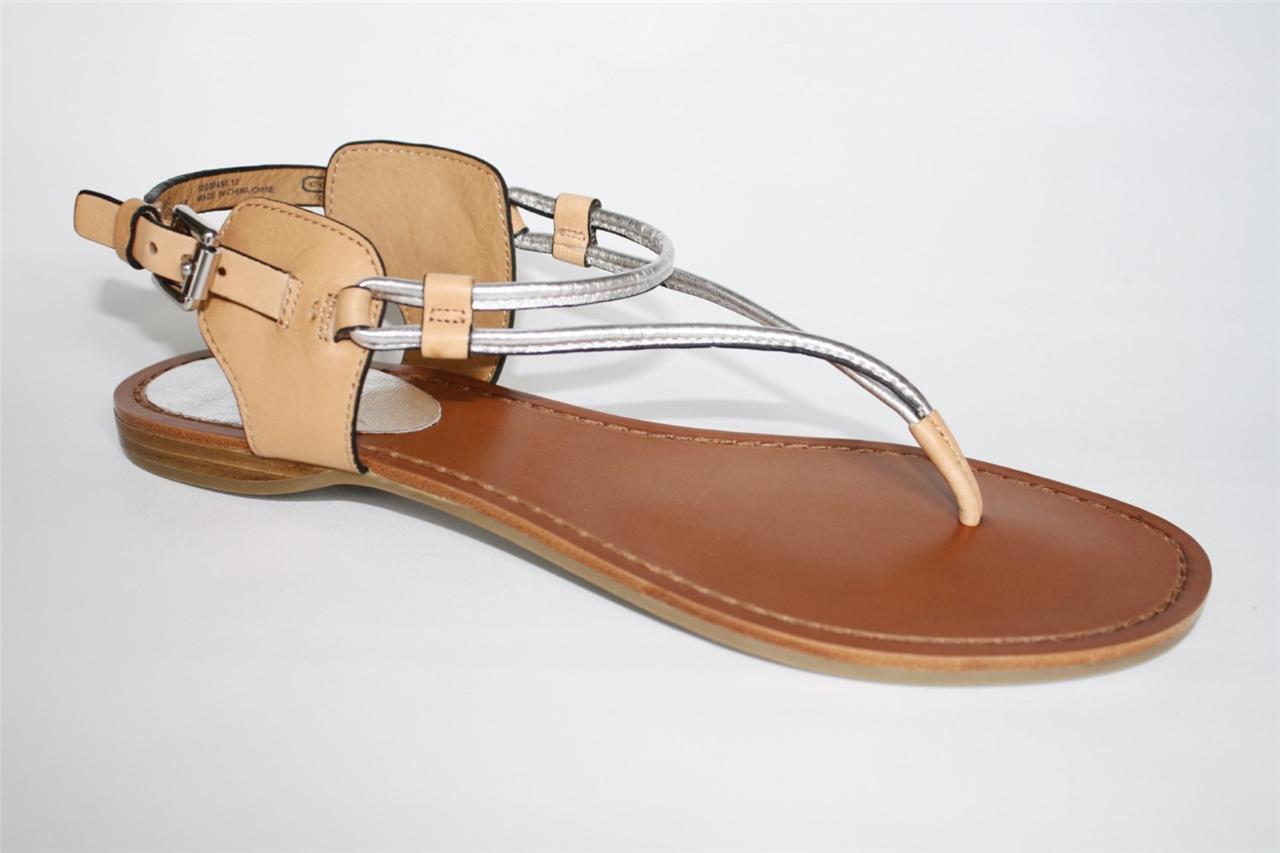 Womens Shoes COACH A0914 COCO Strappy Thong Sandals Metallic Silver Light Tan | eBay