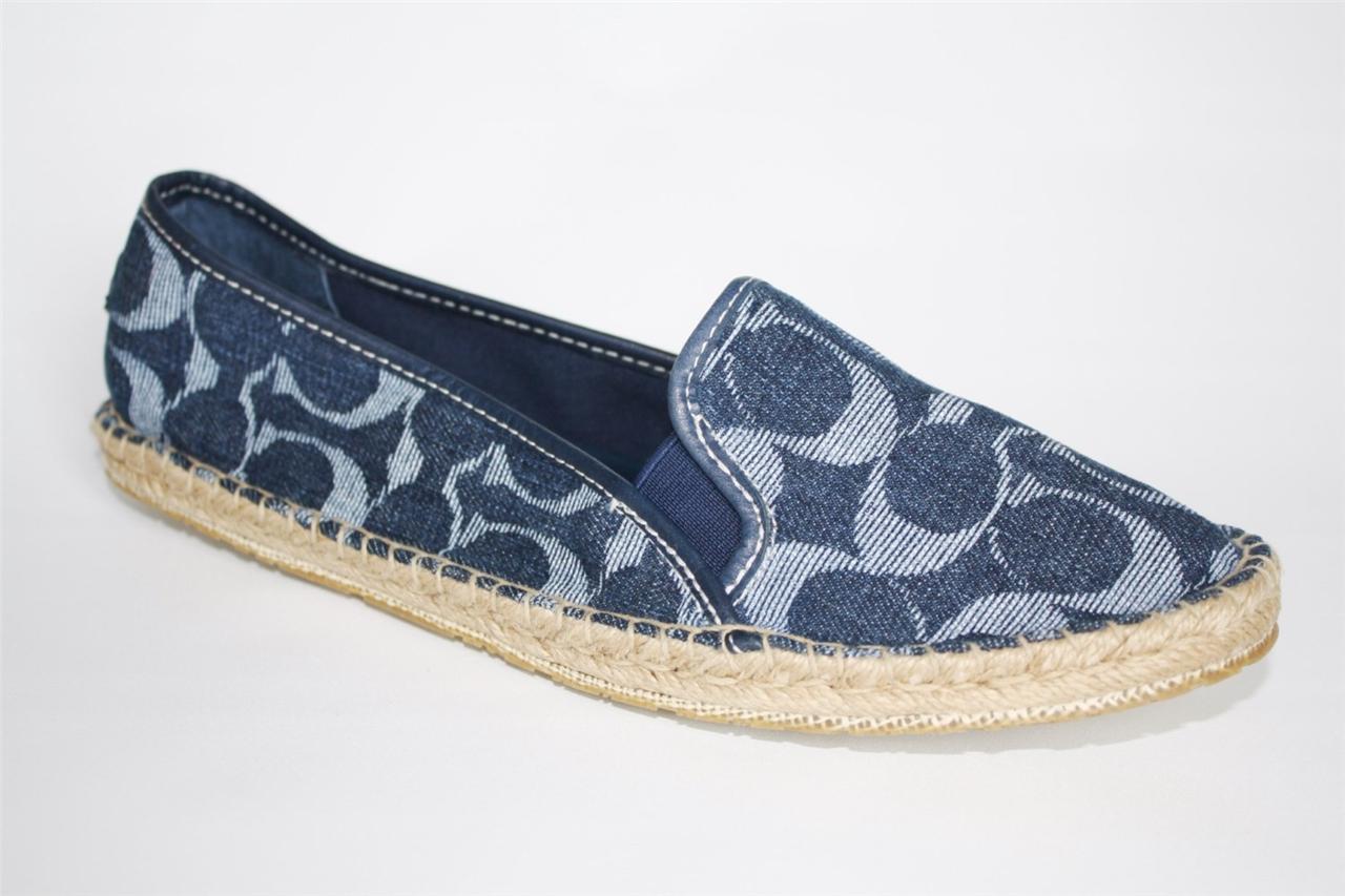 Womens Coach JACINTA A0485 Signature Espadrille Flats Moccasin INDIGO