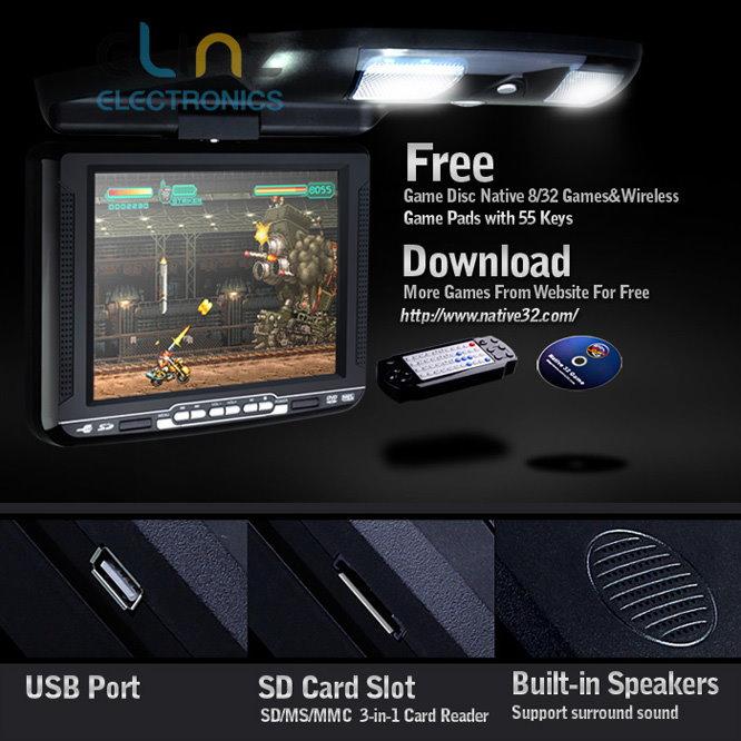 10" DVD Player In Car Roof Mount Flip down Monitor