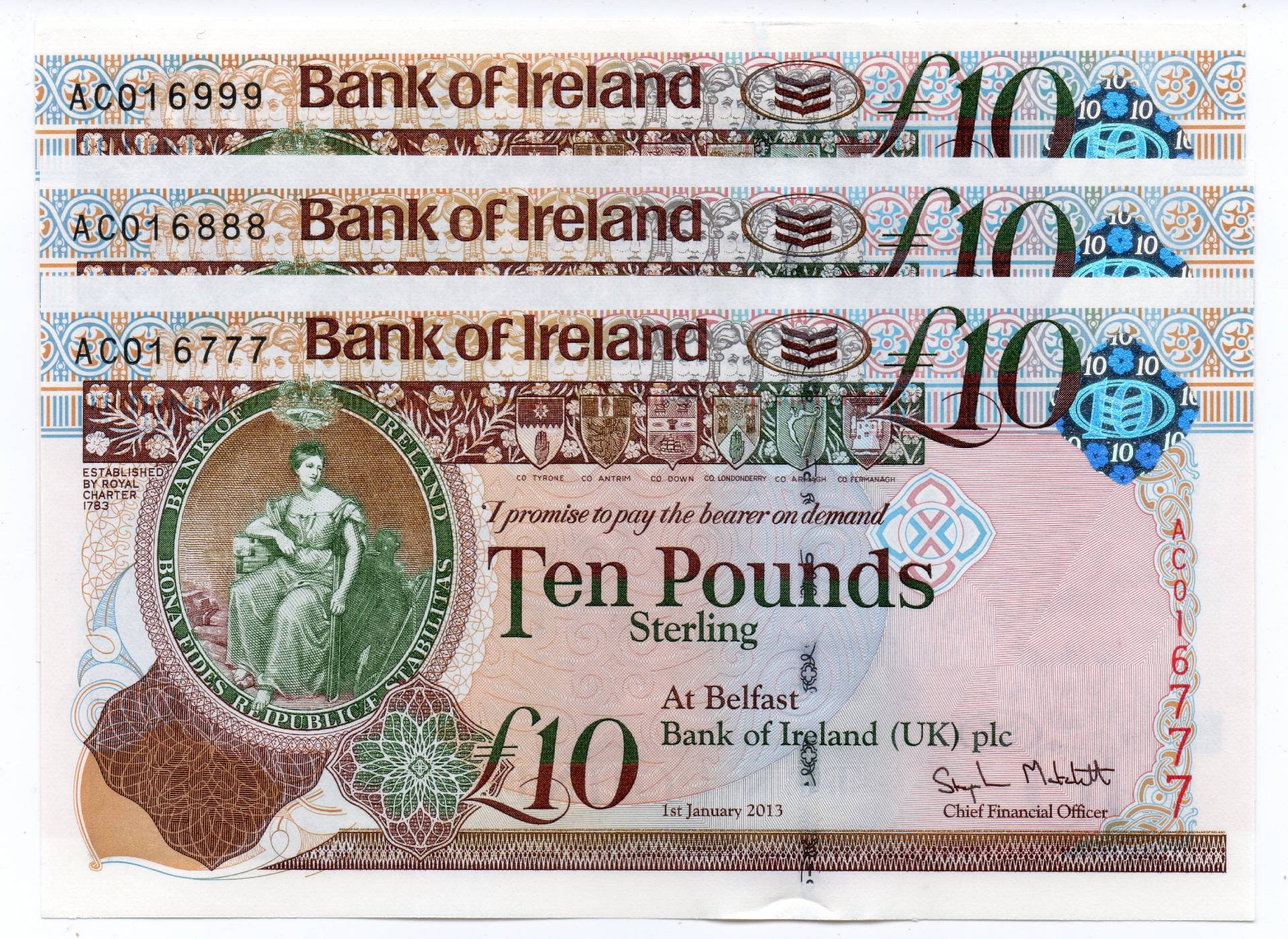 New 2013 series Bank of Ireland Belfast Banknotes £5 £10 £20 real local