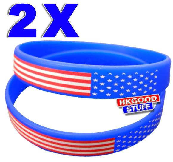 2 X USA FLAG PATRIOTIC TEAM SPIRIT SILICONE WRISTBAND BRACELET WRIST