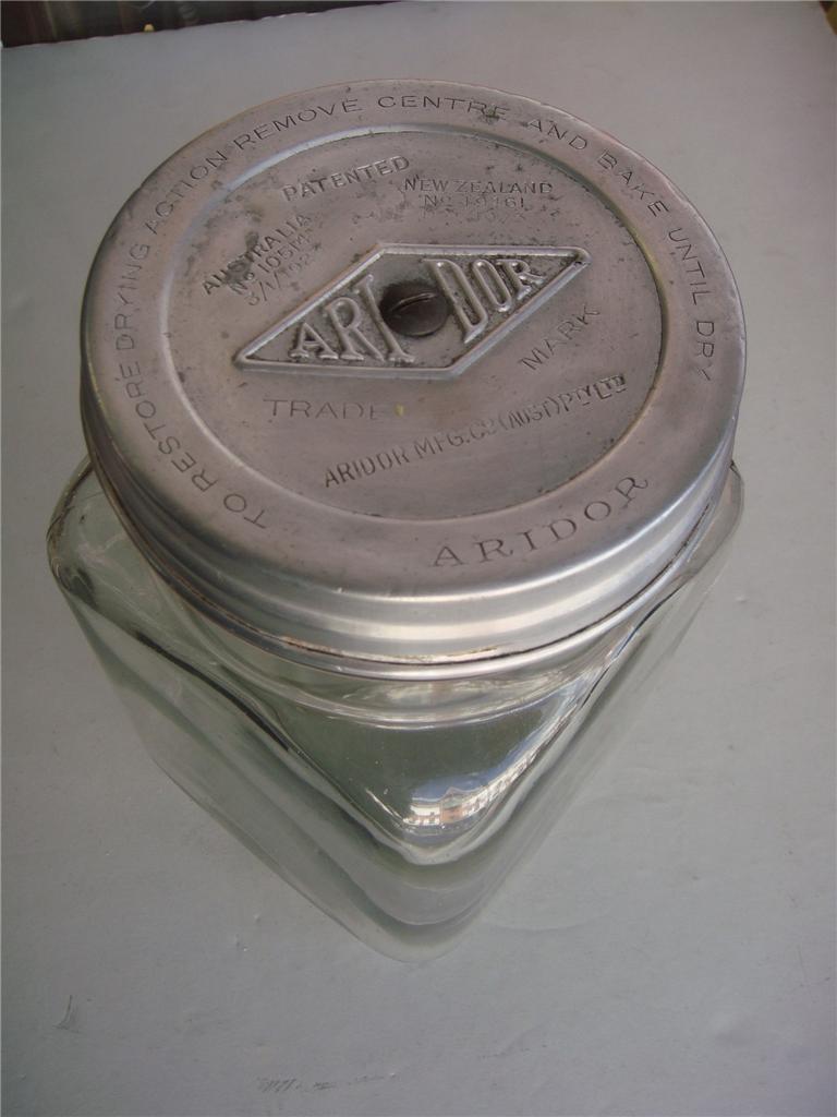 Antique C 1923 ''Aridor'' Hard Candy Glass Jar Confectioners Dispenser