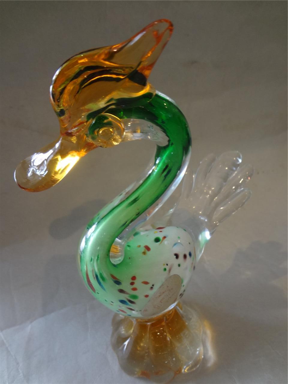Vintage Genuine Murano Glass Bird w Original Label Made in
