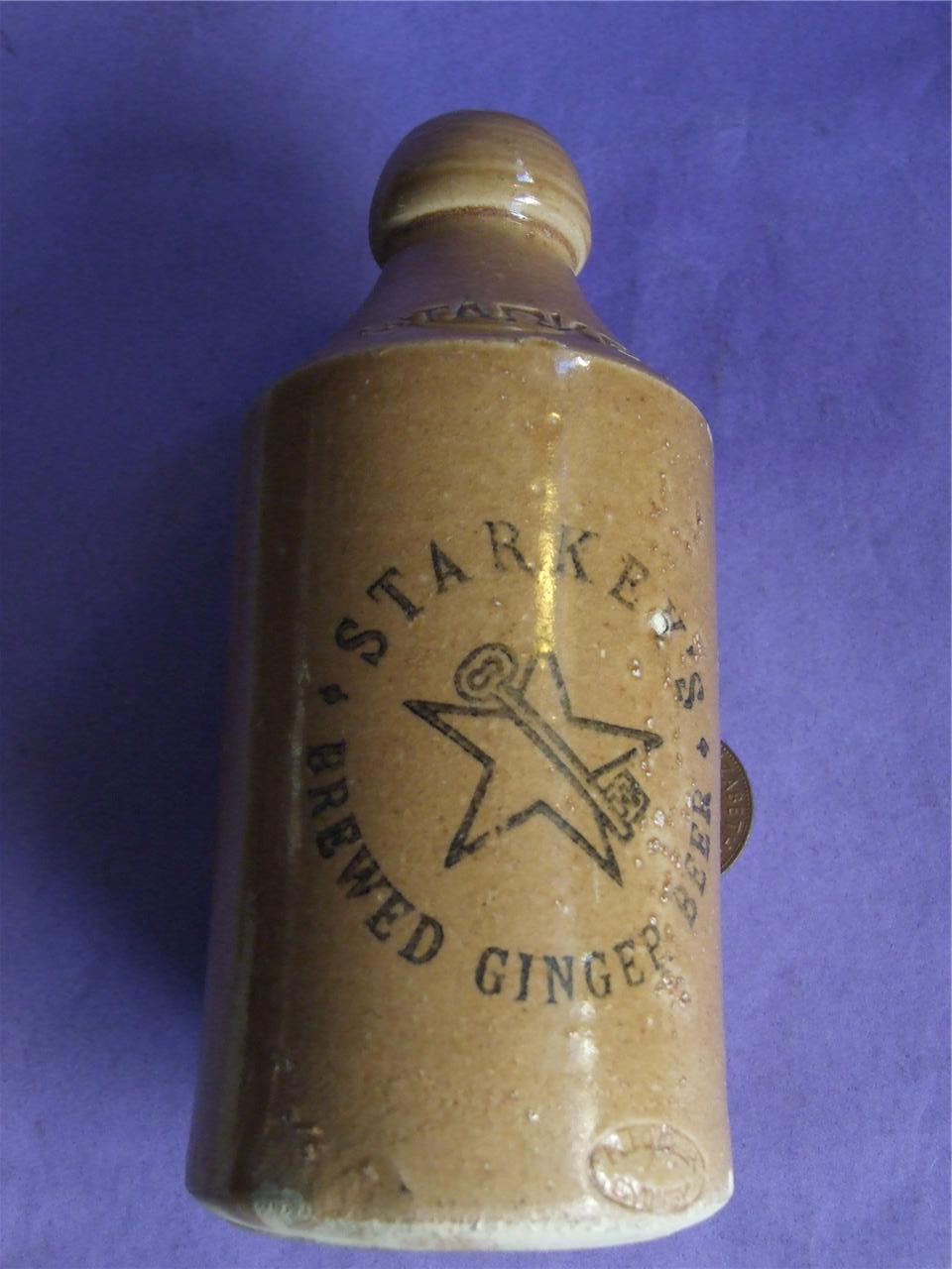 Antique STARKEY'S Brewed Ginger Beer Stoneware Bottle Stamped R.Fowler