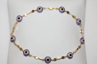  Evil  Pendant on 14k Solid Gold Purple Evil Eye Fancy Chain Bracelet New   Ebay