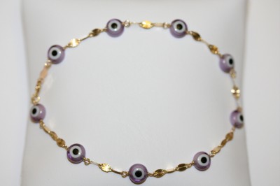Evil Pendant on 14k Solid Gold Purple Evil Eye Fancy Chain Bracelet New Ebay