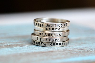 Personalized Engraved Necklaces on Stacking Rings   Hand Stamped Silver Personalized Name Engraved Custom