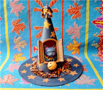 Bethany Lowe Halloween Trick Or Treat Black Cat In Witch's Hat | EBay