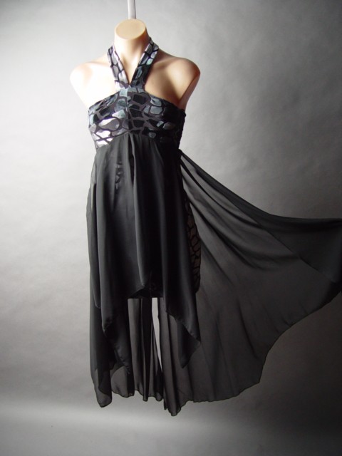 Black-Velvet-Animal-Pattern-Butterfly-Chiffon-Halter-Evening-02-mv-Dress-S-M-L