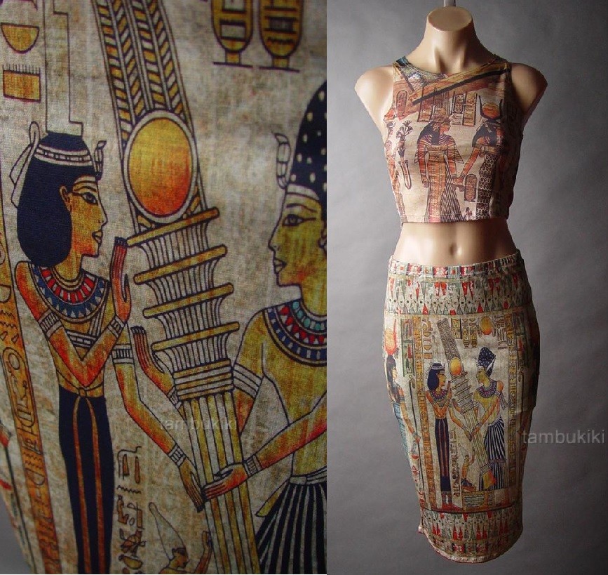 Egyptian Art Print Egypt Queen Pharaoh Crop Top Pencil Skirt 37 mv Set S M L eBay