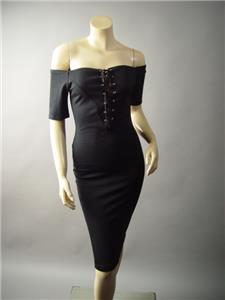 Black Off The Shoulder Corset Lace Up 50s Pinup Pencil Wiggle 182 mv Dress S M L | eBay