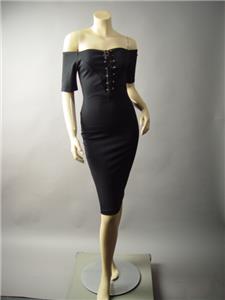 Black Off The Shoulder Corset Lace Up 50s Pinup Pencil Wiggle 182 mv Dress S M L | eBay