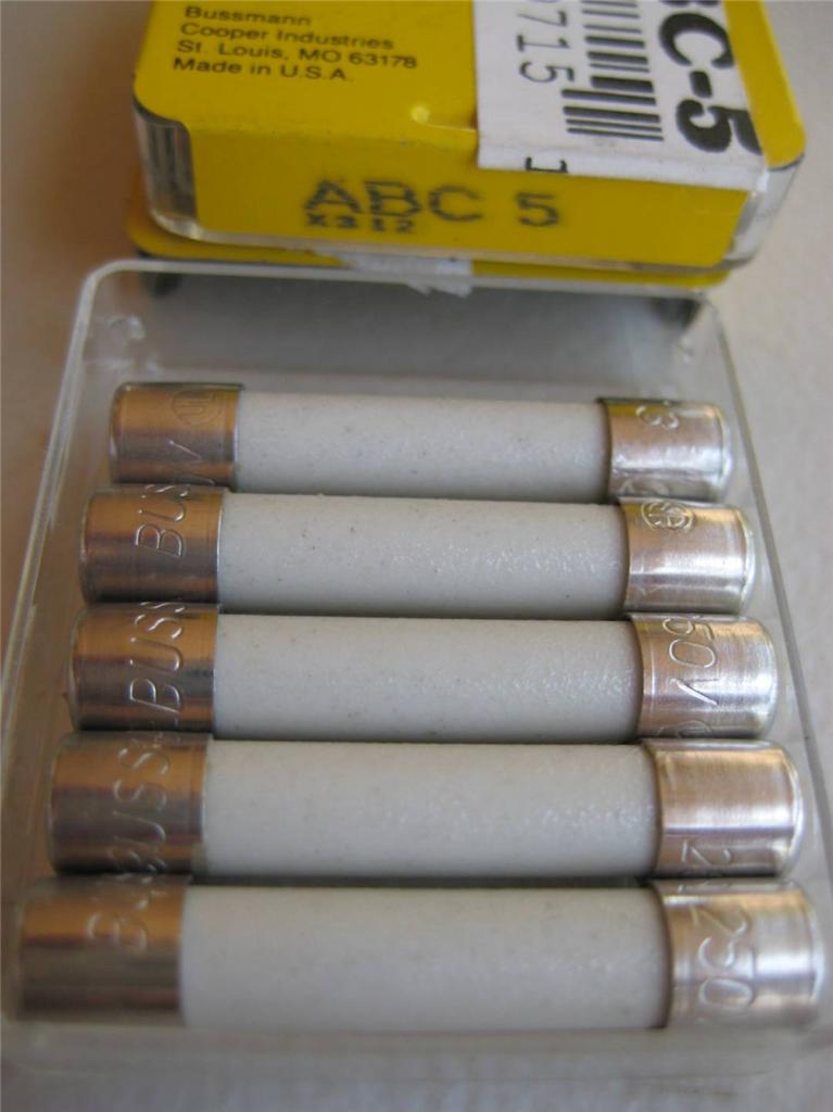(5X) BUSSMANN Fast Acting FUSE ABC 21/2 3 4 6 or 10 Amp 125 or 250 V