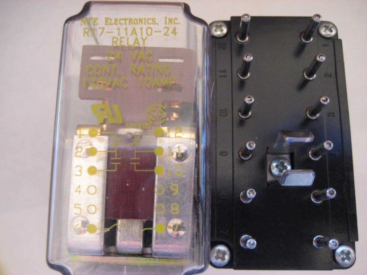1x NTE Relay R17-11A10 R17-11D10 24 or 115/125 Volts 10 Amp DC AC DPDT DPDT-NO - Picture 2 of 9