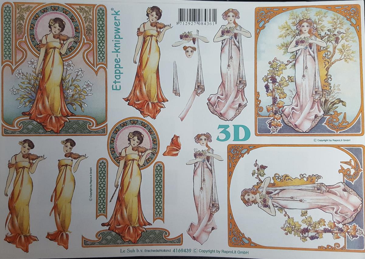 A4 3D Paper Tole Decoupage Grecian Lady Long Dress Biker Bear Judo Tae Kwon-Do - Picture 2 of 5