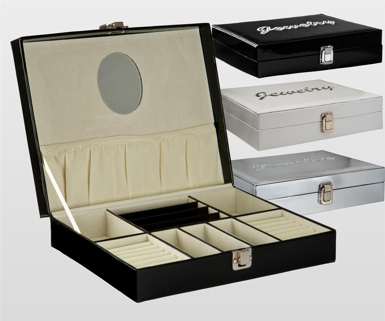 Large Patent Leather Effect Jewellery Jewelery Earings Trinket Box