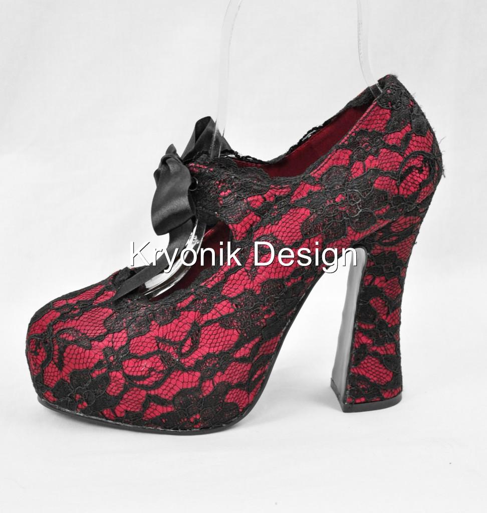 Demonia Demon11 goth gothic red black lace platform mary jane shoes heels 612 eBay