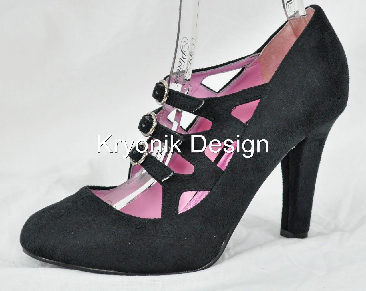 Bordello Saloon01 black velvet strappy platform shoes heels