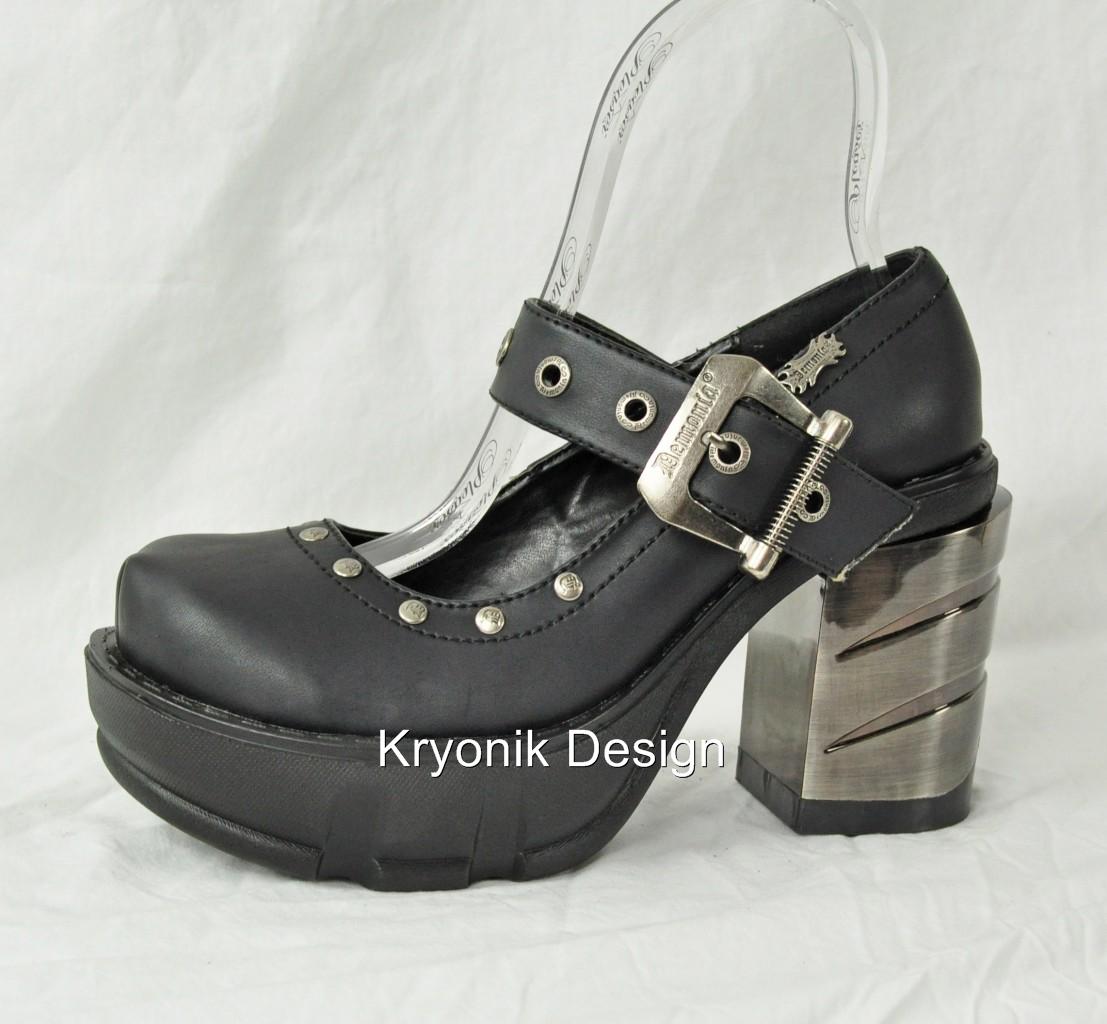 Demonia Sinister59 goth gothic cyber black chrome mary jane shoes heels 612 eBay