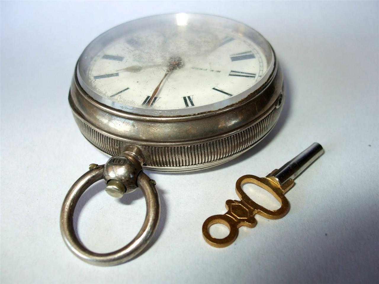 Antique pocket Watch Sterling silver With Wind up Key H E PECK London