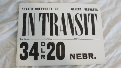 Vintage Cardboard Intransit Tag License Plate Shaner Chevrolet Geneva ...