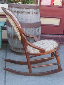 sewing antique rocker rocking upholstered carved solid chair rose wood