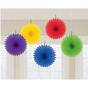 5 Mini Rainbow Coloured Hanging Fans Party Decorations Online 
