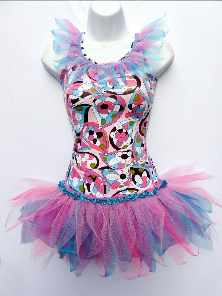 Girls 2 PCE Dance Tutu Stage Party Costume Retro Print Freestyle Disco Outfit eBay