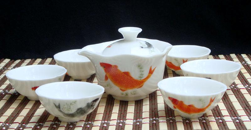 7pcs China Tea Set, Porcelain Teaset, 1 teapot+6 cups