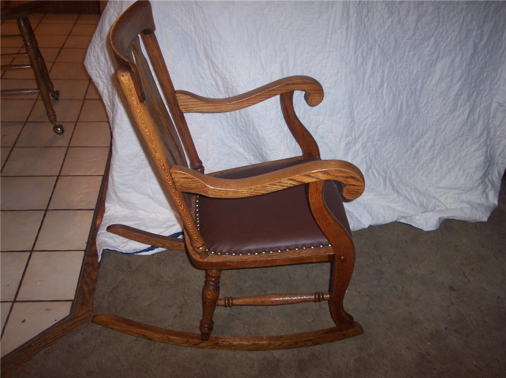 Quartersawn Oak Empire Rocker Rocking Chair brown leather seat eBay
