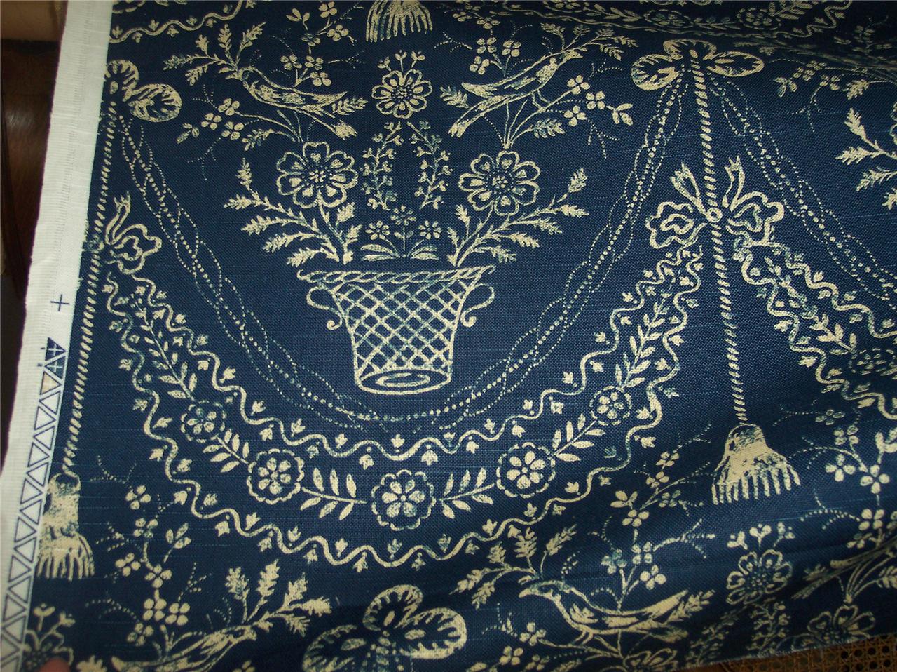 Blue Cream Print Fabric Upholstery Fabric 1 Yard eBay