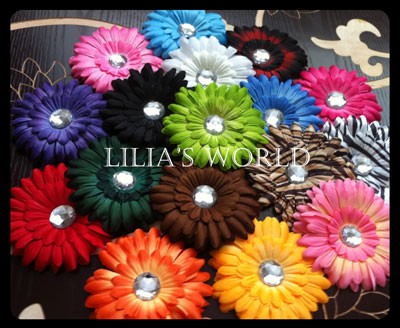 17 Gerber 4 inch Hair Daisy Flowers for girls, kufi hats bow