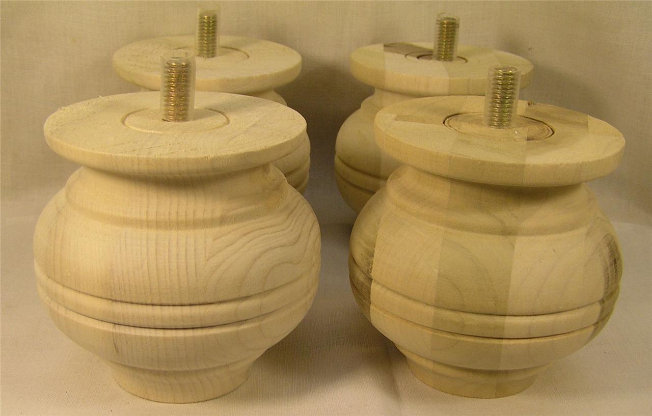 4 Unfinished Bun Feet Foot Legs 3 1/4" Furniture Parts Pieces Building