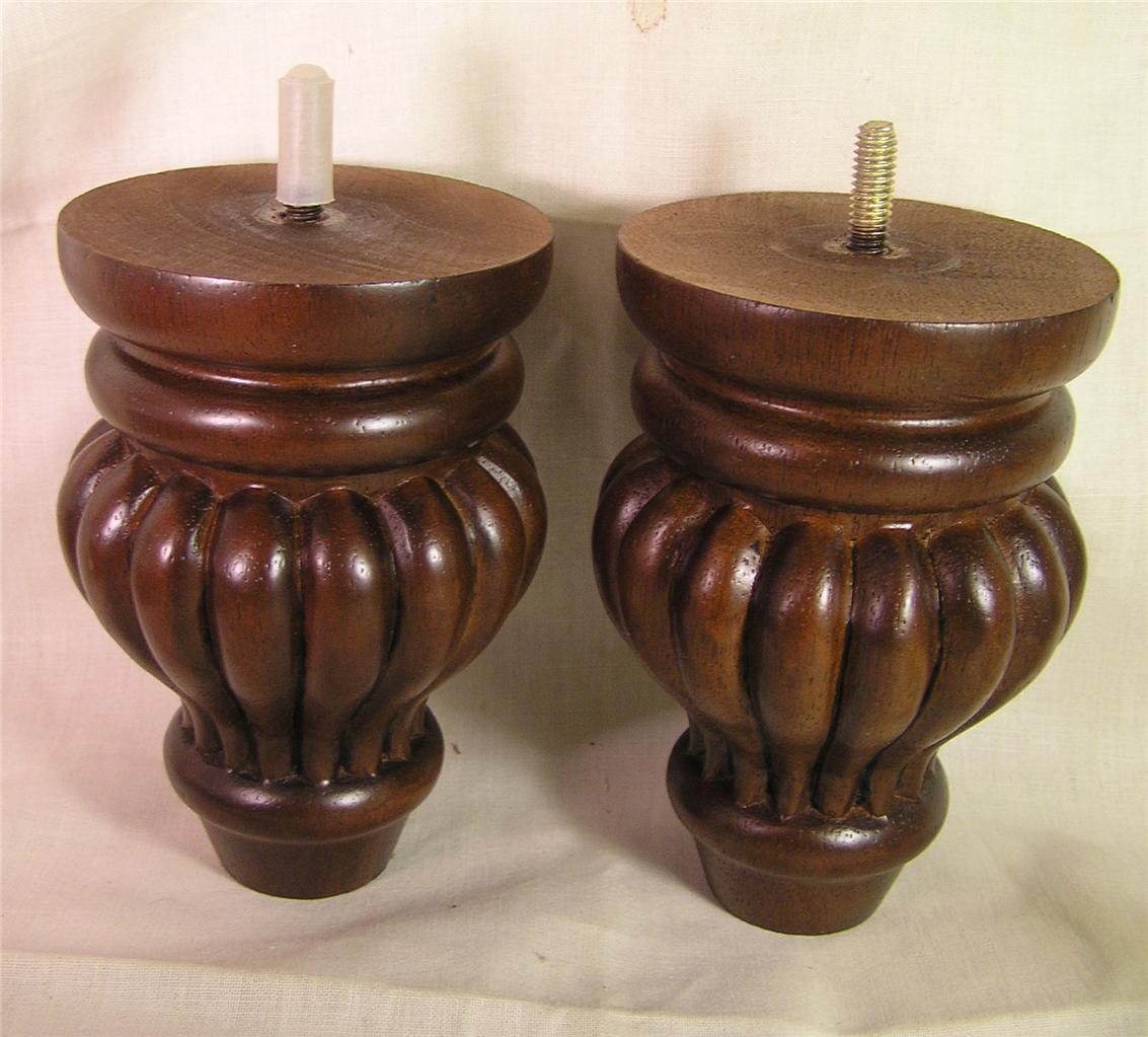 Set 4 Walnut Bun Feet Foot Legs 5 1/4" Furniture Parts Pieces Building