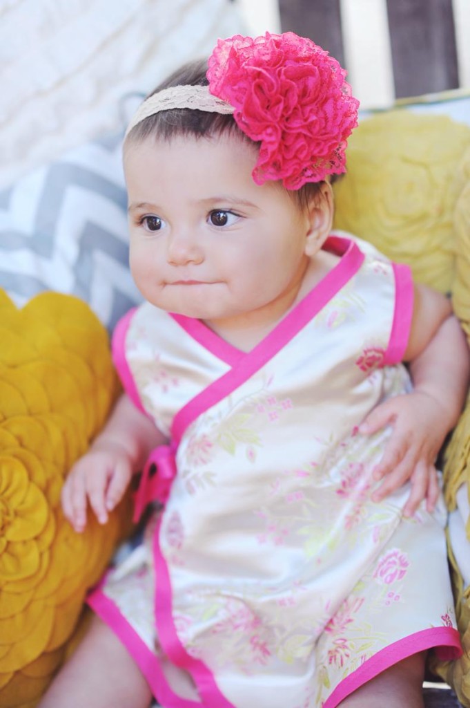New Gold Pink Cherry Blossom Wedding Asian Wrap Kimono baby toddler