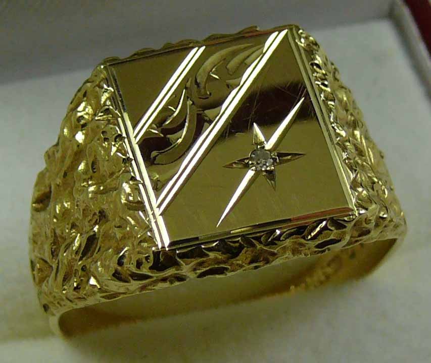 HEAVY MENS 9CT GOLD ENGLSIH DIAMOND RING SIZE U 5.O GRAMS eBay