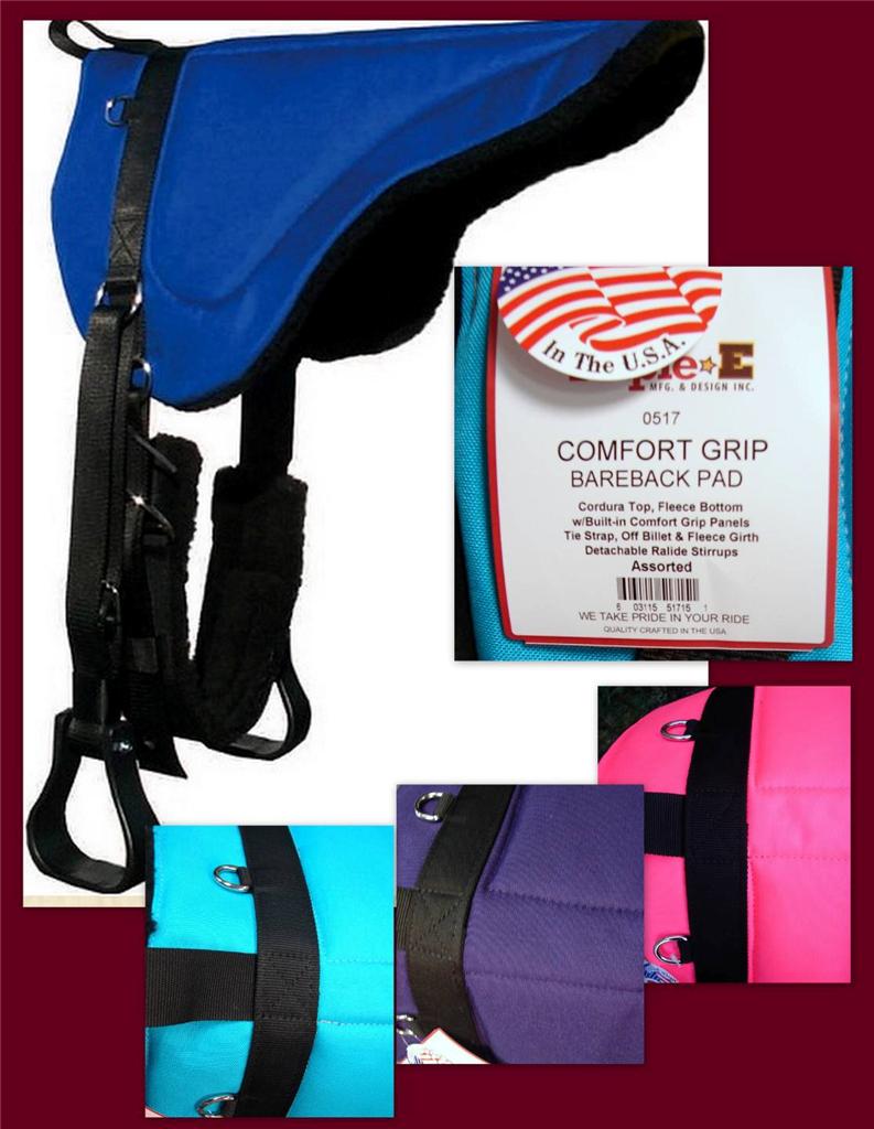 Premium Bareback Pad US Made Comfort Grip Panels Girth Stirrups Purple