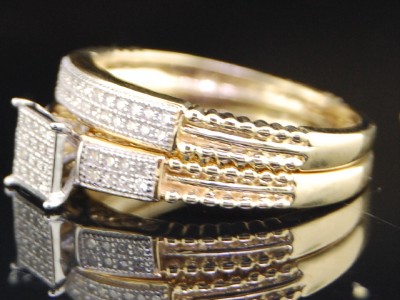 Ladies Wedding Band on Ladies Mens Wedding Band Engagement Diamond Trio Set Ebay
