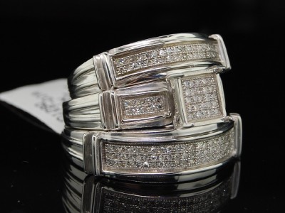 Ladies Wedding Band on Ladies Mens Wedding Band Engagement Diamond Trio Set Ebay
